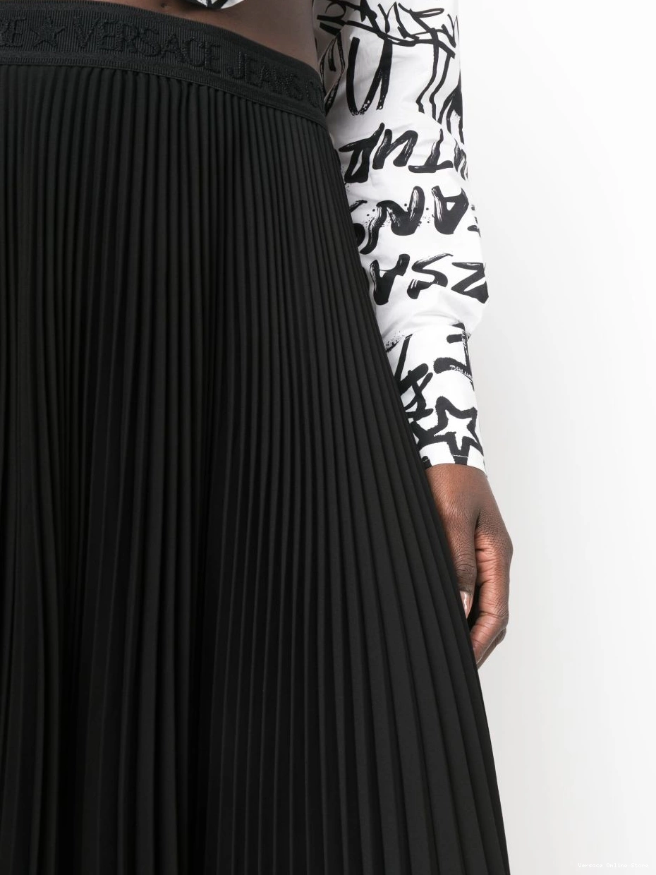 Affordable midi Couture Jeans Versace logo-waistband fully-pleated skirt Women 0813